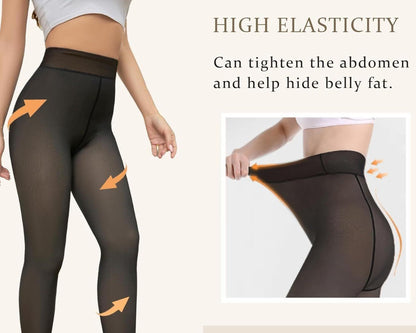 Fleece-Lined Sheer-Look Thermal Stockings